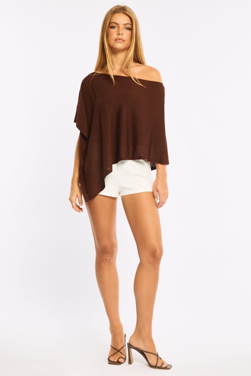Brown Knit Poncho Top Light Weight for Ally Fashion