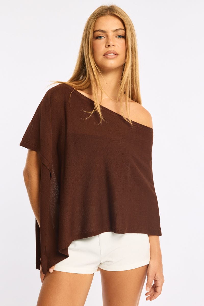 Brown Knit Poncho Top Light Weight for Ally Fashion