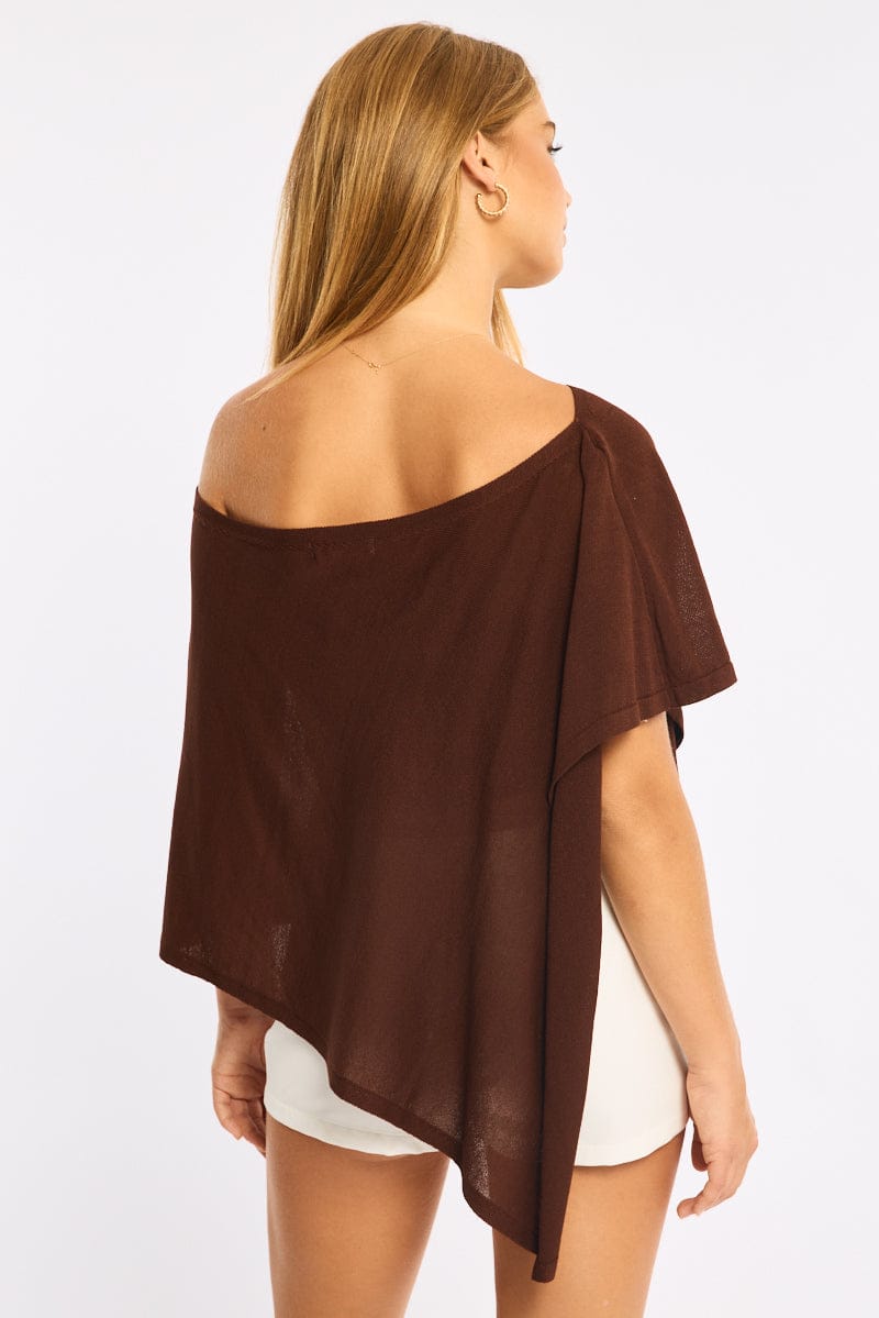 Brown Knit Poncho Top Light Weight for Ally Fashion