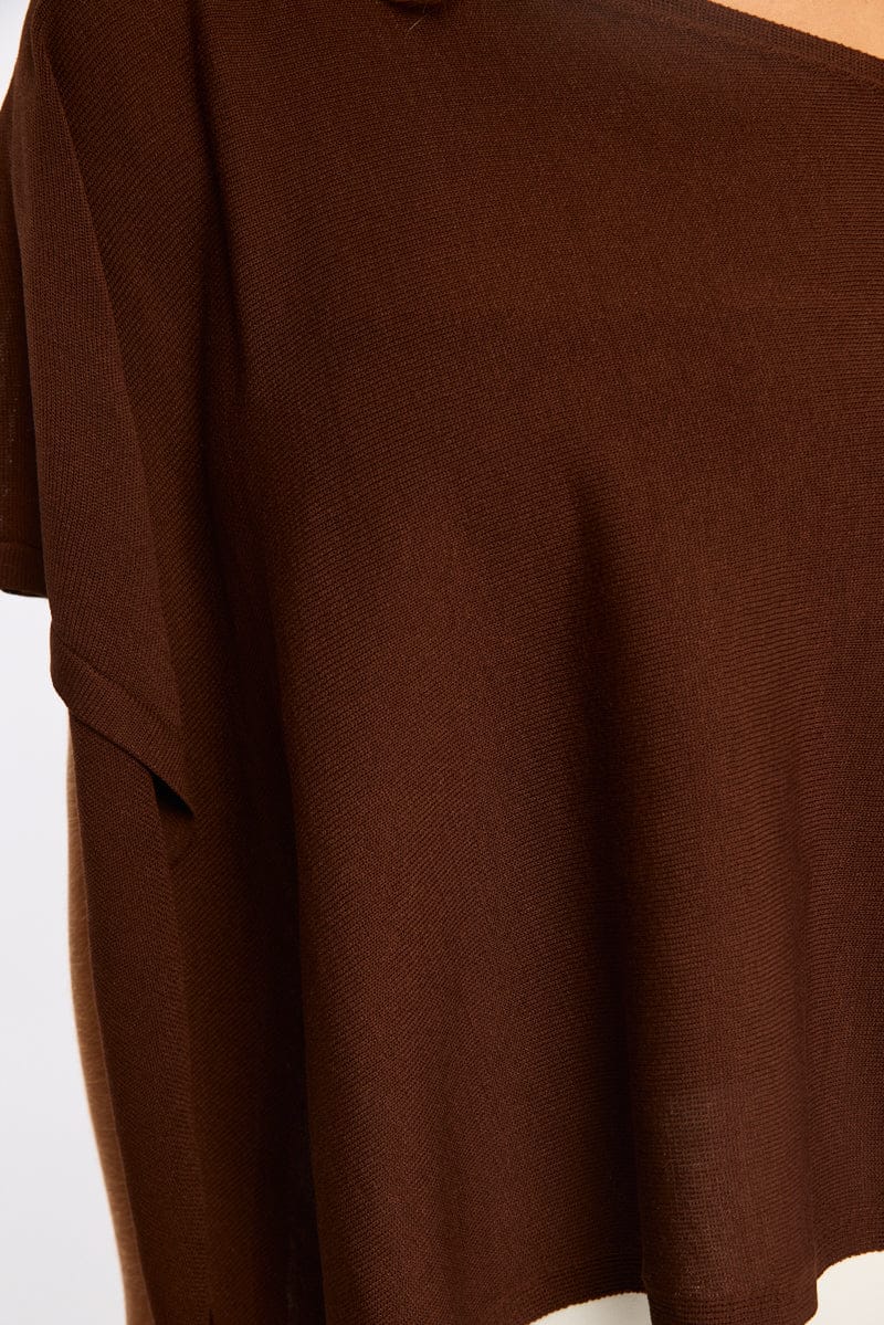 Brown Knit Poncho Top Light Weight for Ally Fashion