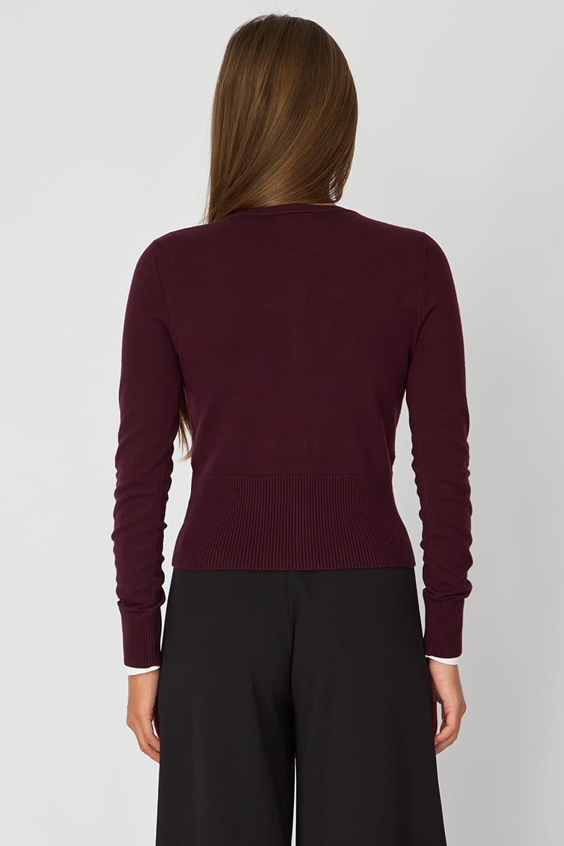 Purple Fitted Cardigan Long Sleeve Crew Neck for Ally Fashion
