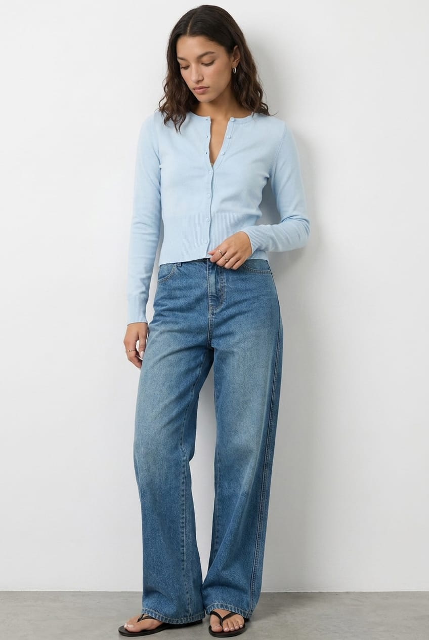 Blue Fitted Cardigan Long Sleeve Crew Neck for Ally Fashion
