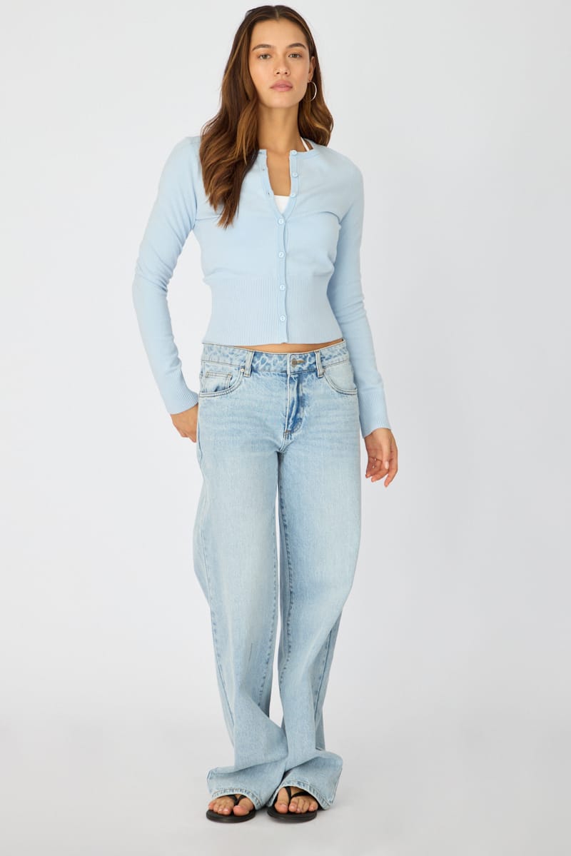 Blue Fitted Cardigan Long Sleeve Crew Neck for Ally Fashion