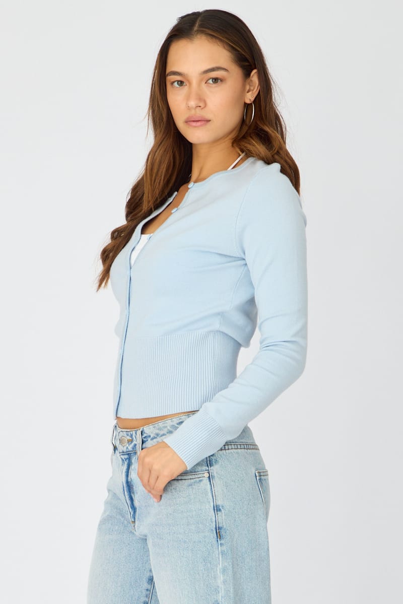 Blue Fitted Cardigan Long Sleeve Crew Neck for Ally Fashion