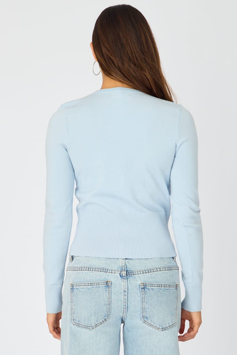 Blue Fitted Cardigan Long Sleeve Crew Neck for Ally Fashion