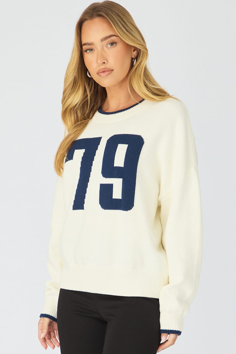 White Number Graphic Knit Sweater for Ally Fashion