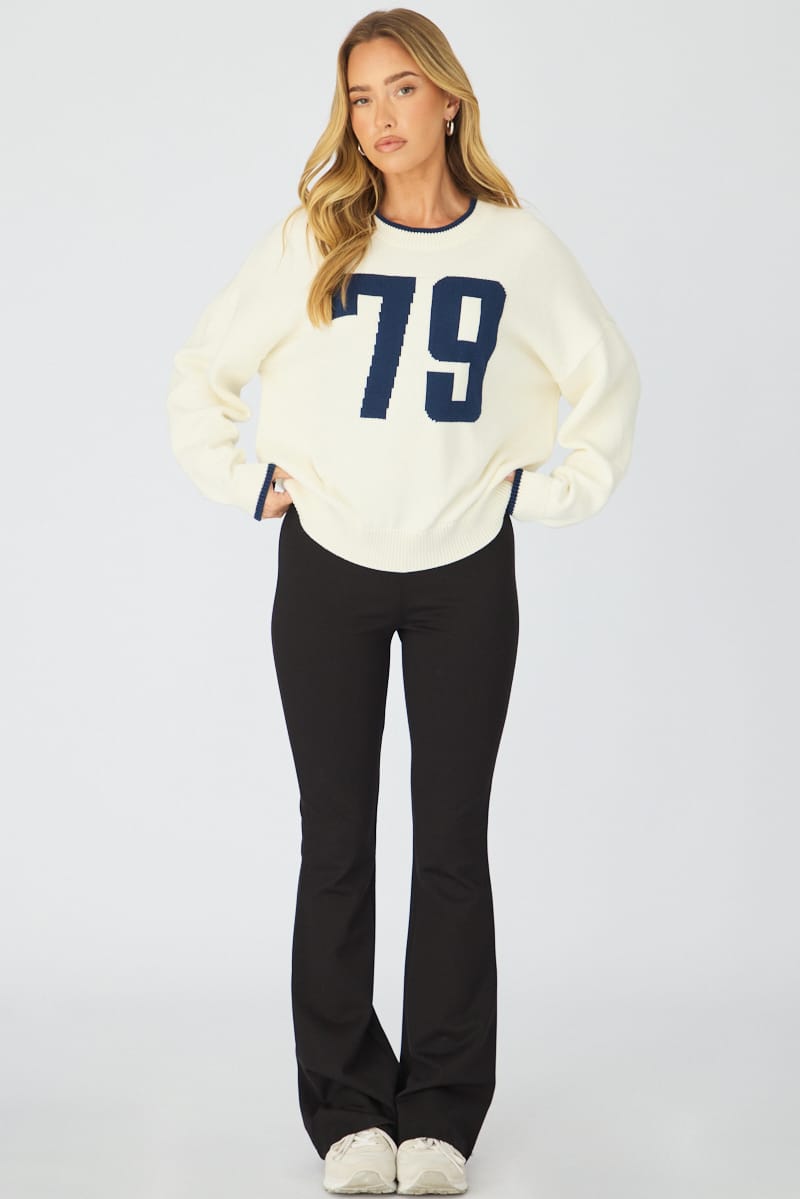 White Number Graphic Knit Sweater for Ally Fashion
