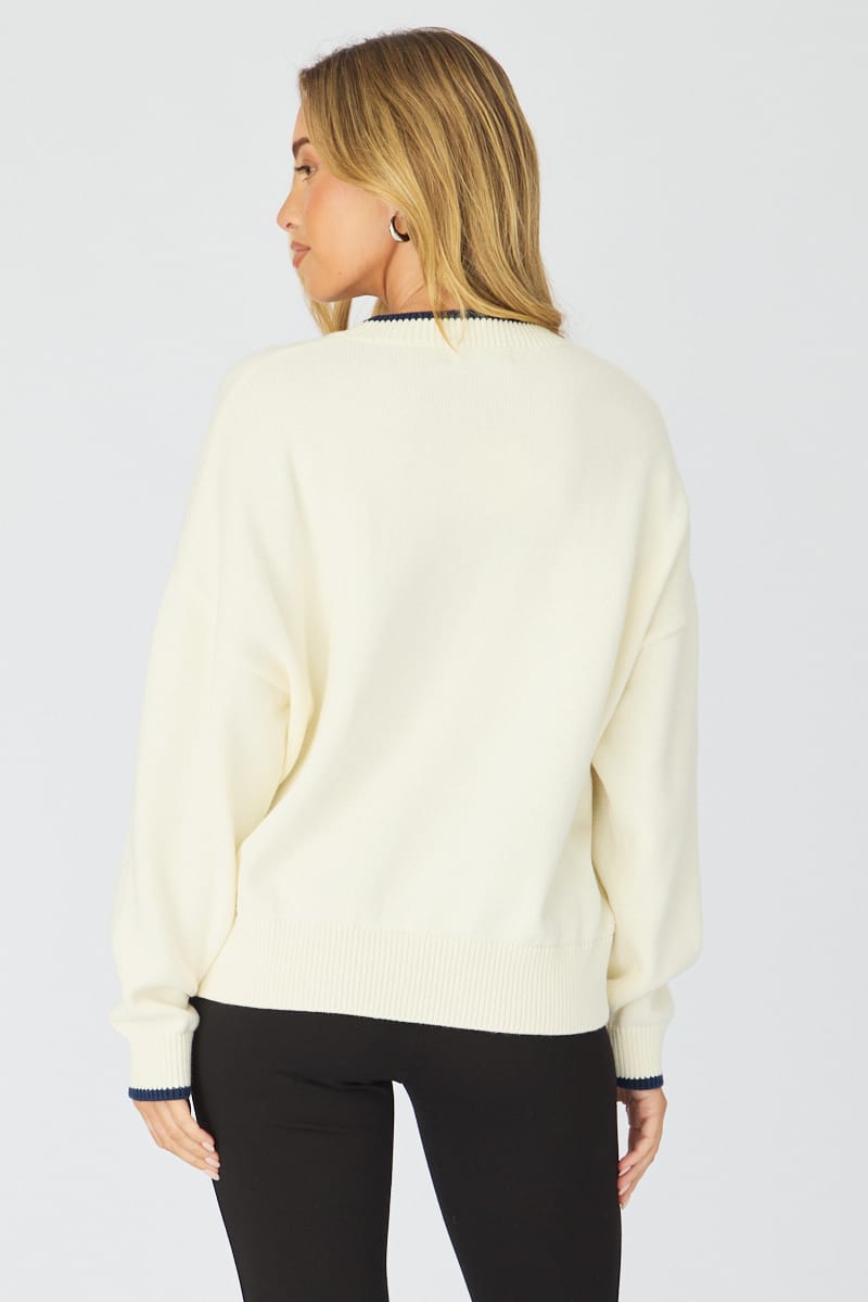 White Number Graphic Knit Sweater for Ally Fashion