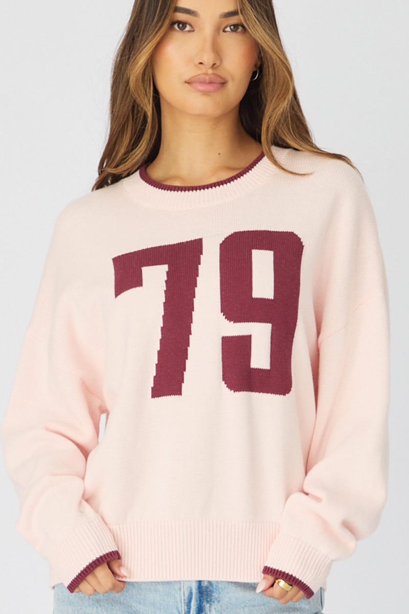 Pink Number Graphic Knit Sweater for Ally Fashion