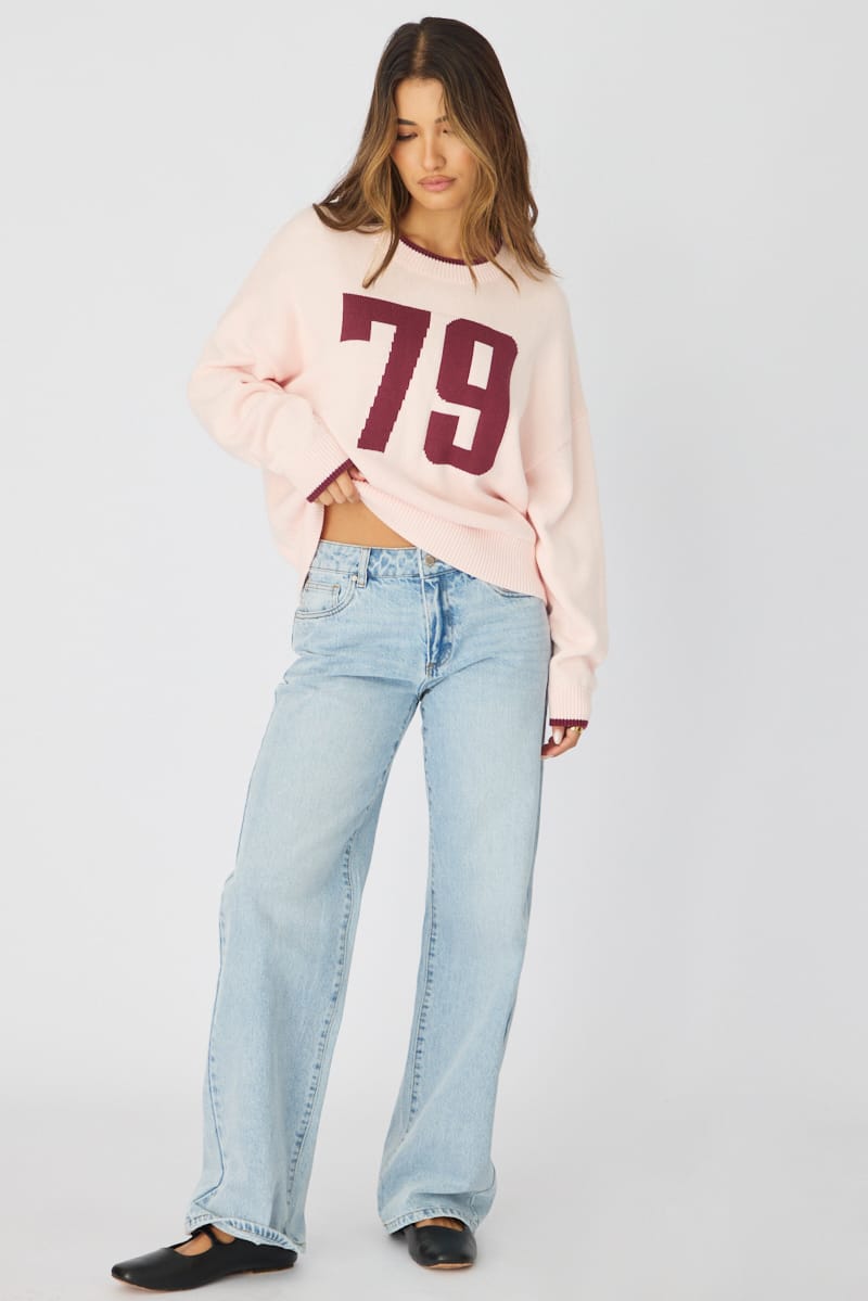 Pink Number Graphic Knit Sweater for Ally Fashion