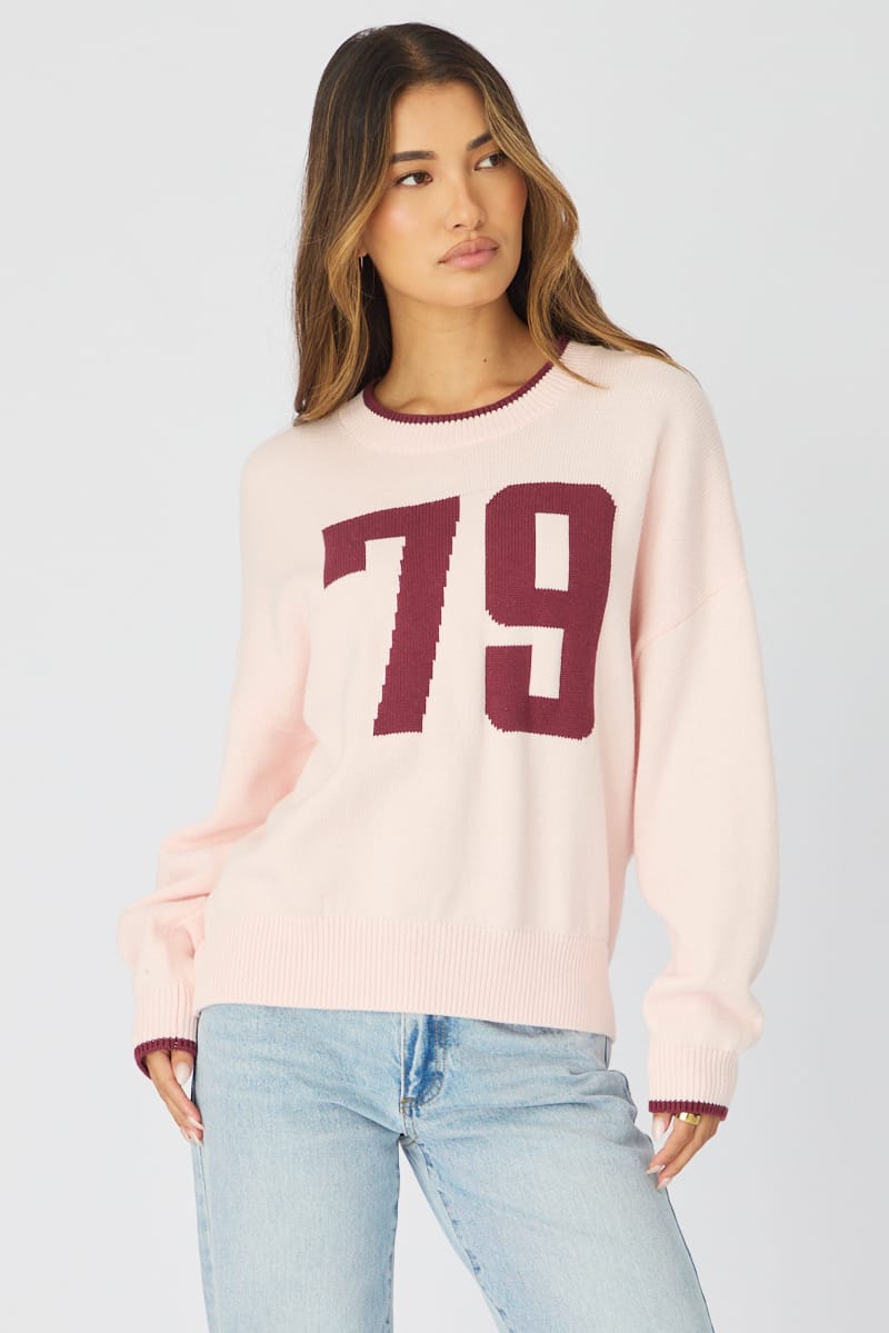 Pink Number Graphic Knit Sweater for Ally Fashion