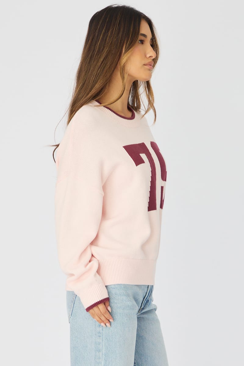 Pink Number Graphic Knit Sweater for Ally Fashion