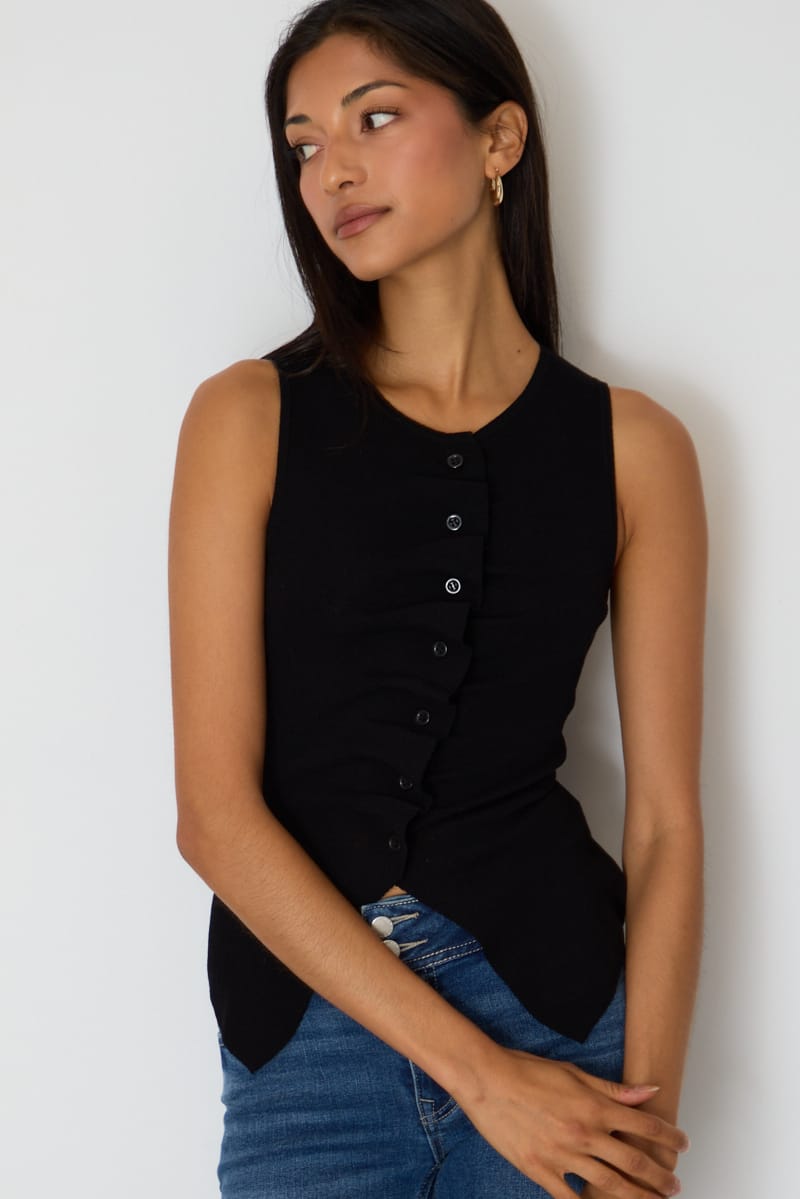 Black Button Knit Top for Ally Fashion