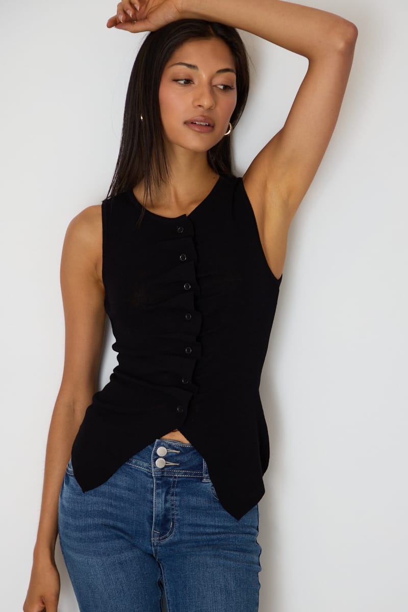 Black Button Knit Top for Ally Fashion