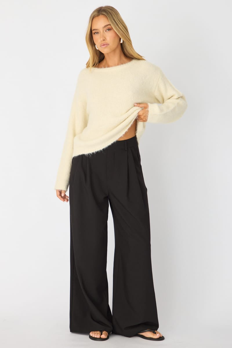White Loose Long Sleeve Boat Neck Knit for Ally Fashion