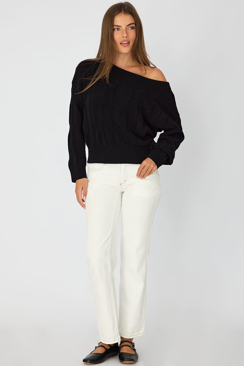 Black Cable Knit Off Shoulder Top for Ally Fashion
