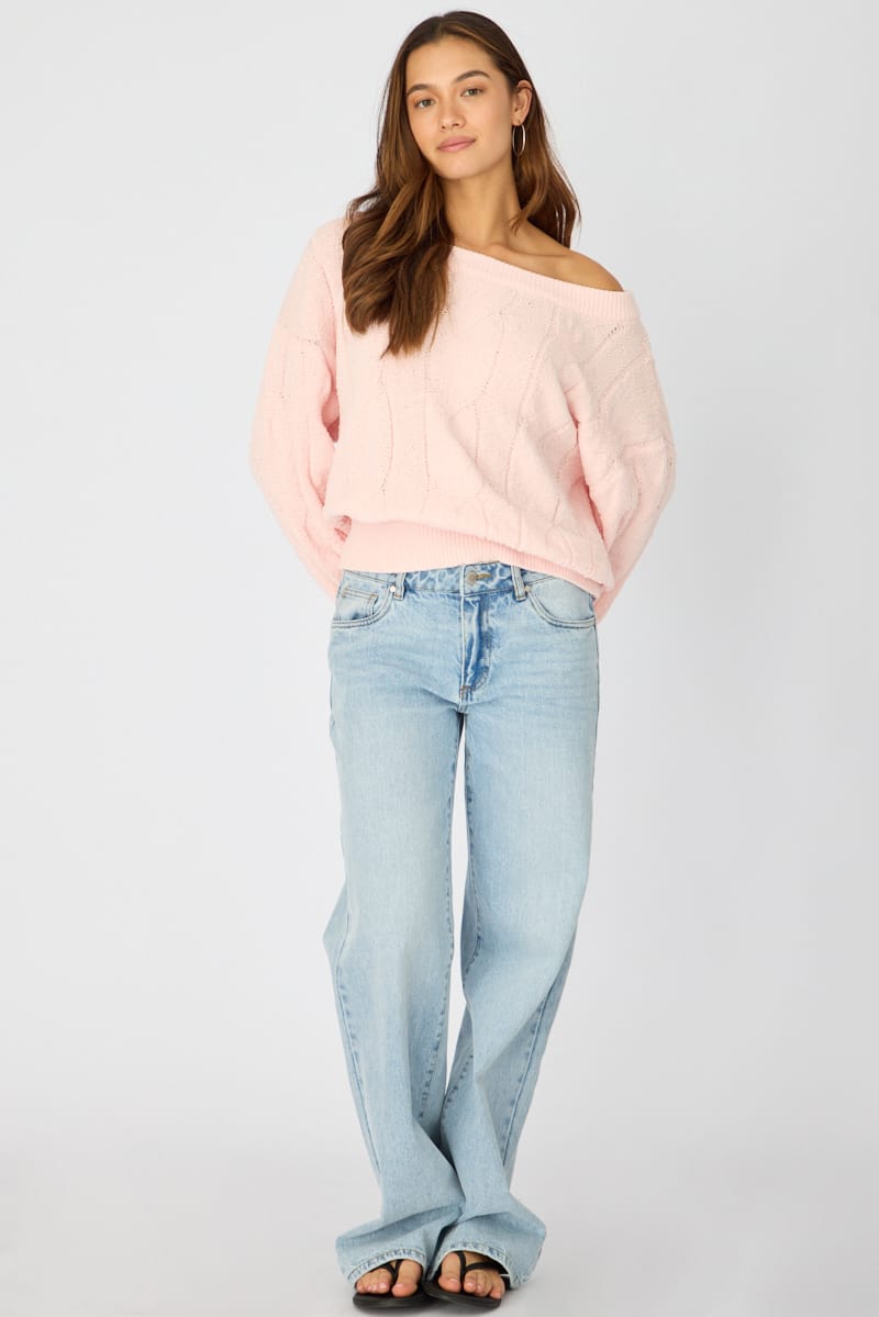 Pink Cable Knit Off Shoulder Top for Ally Fashion