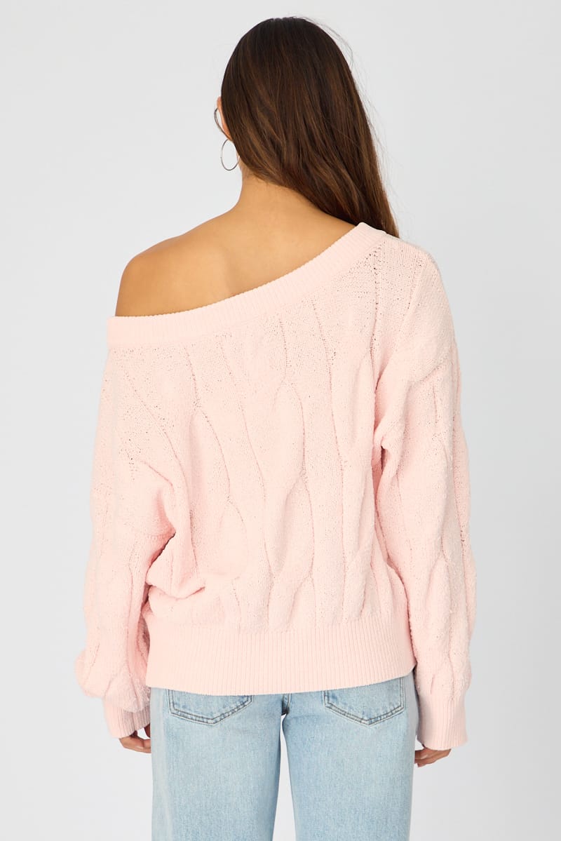 Pink Cable Knit Off Shoulder Top for Ally Fashion