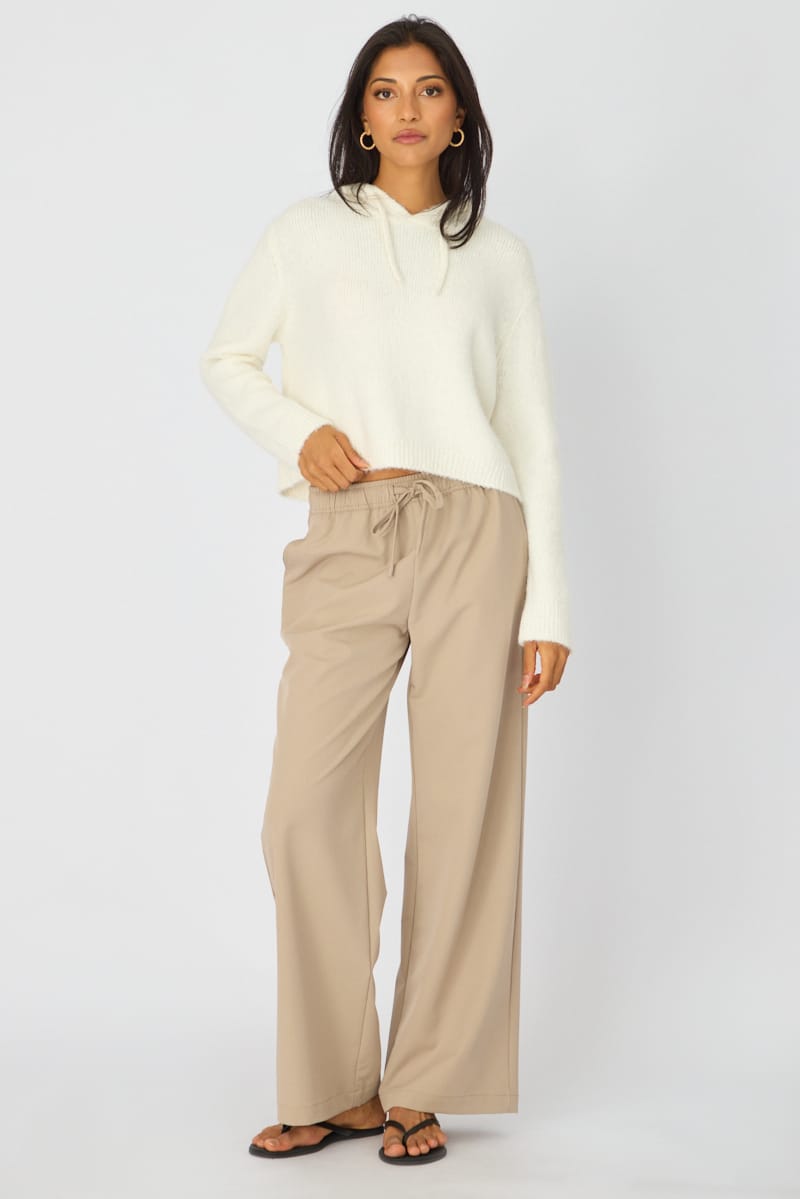 White Knit Hoodie Long Sleeve for Ally Fashion