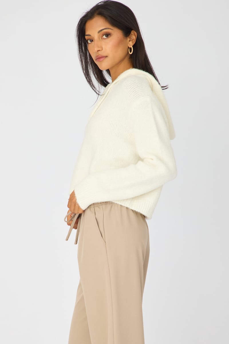 White Knit Hoodie Long Sleeve for Ally Fashion