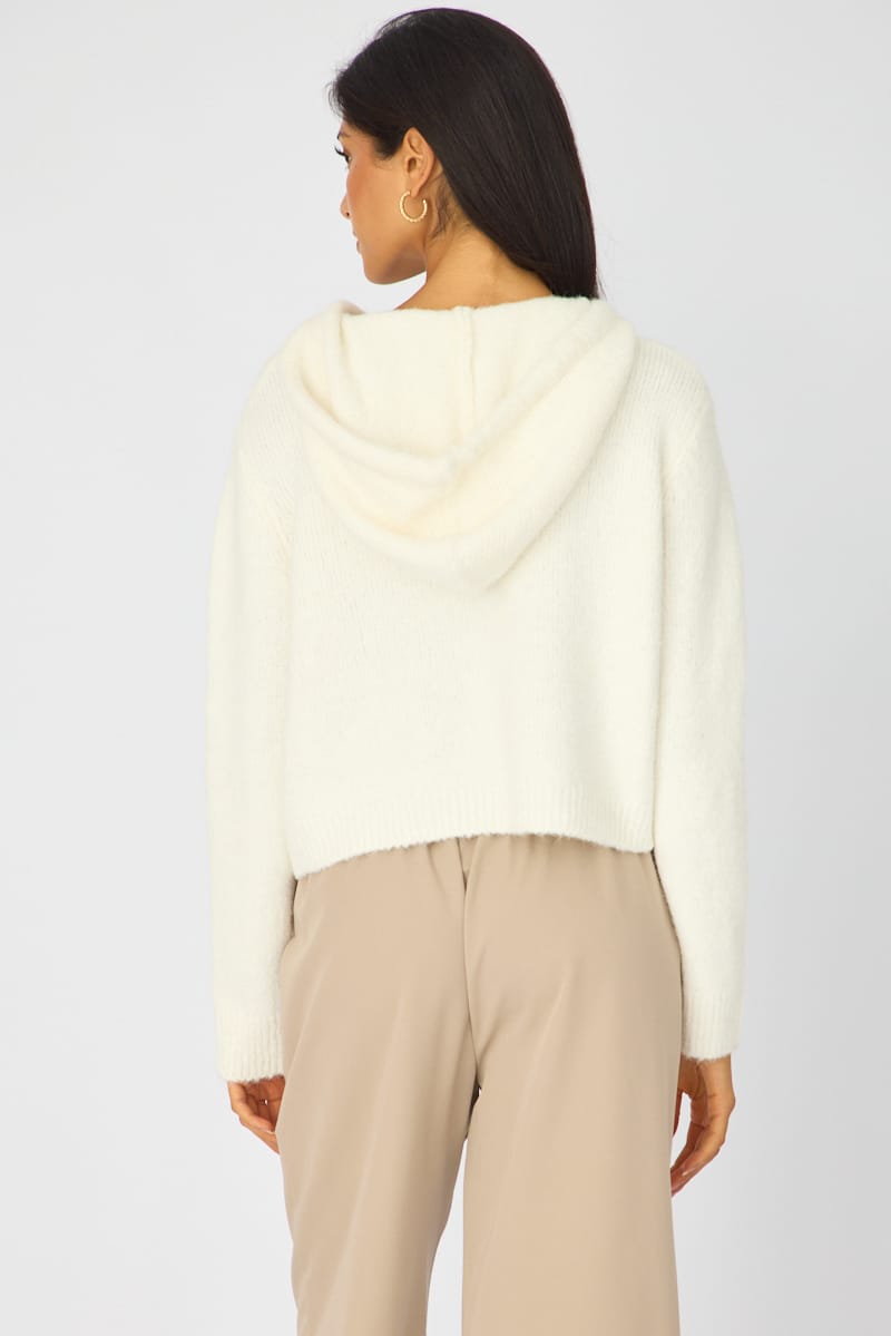 White Knit Hoodie Long Sleeve for Ally Fashion