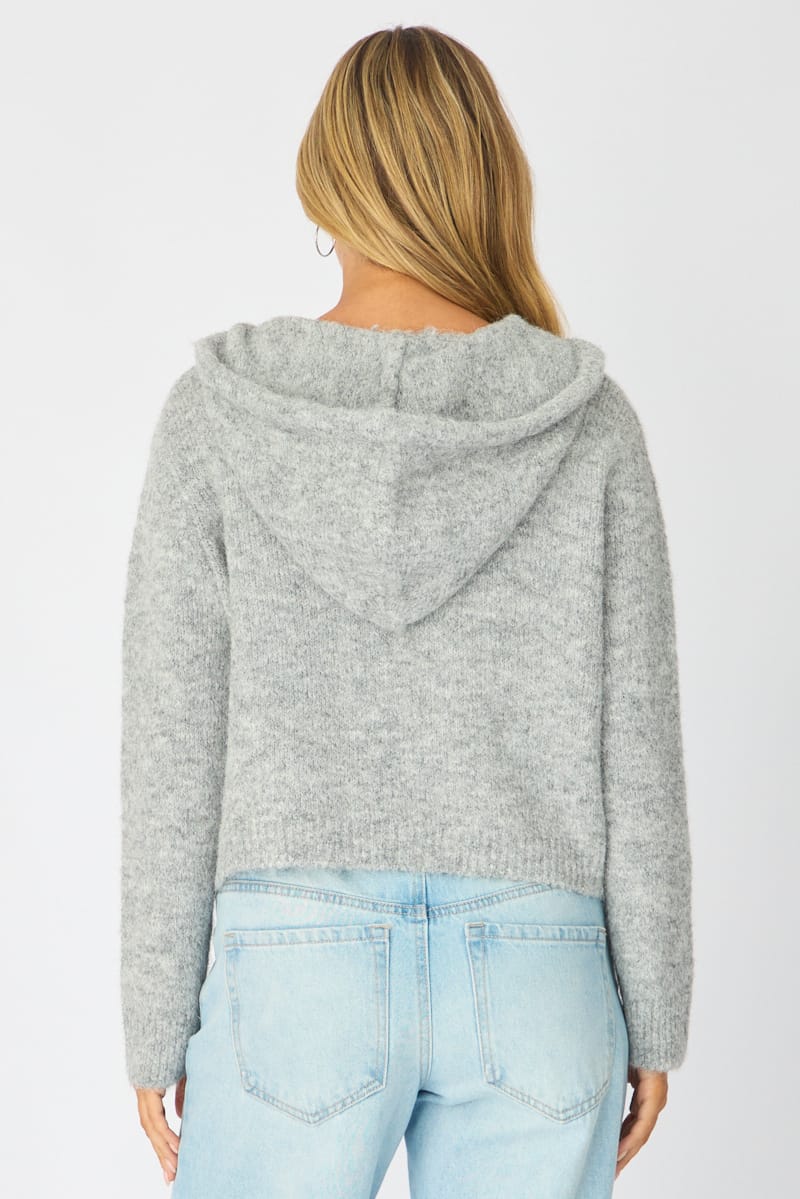 Grey Knit Hoodie Long Sleeve for Ally Fashion
