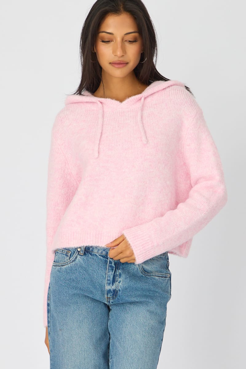 Pink Knit Hoodie Long Sleeve for Ally Fashion