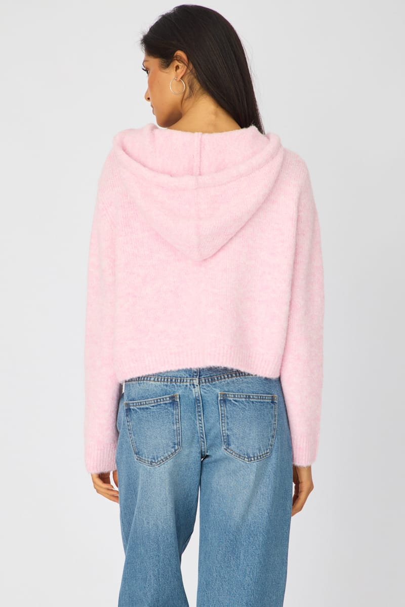Pink Knit Hoodie Long Sleeve for Ally Fashion