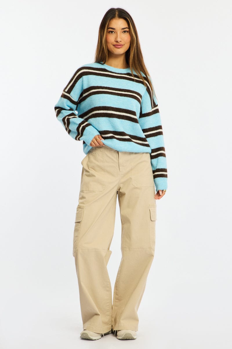 Blue Stripe Stripe Knit Jumper Light Weight for Ally Fashion
