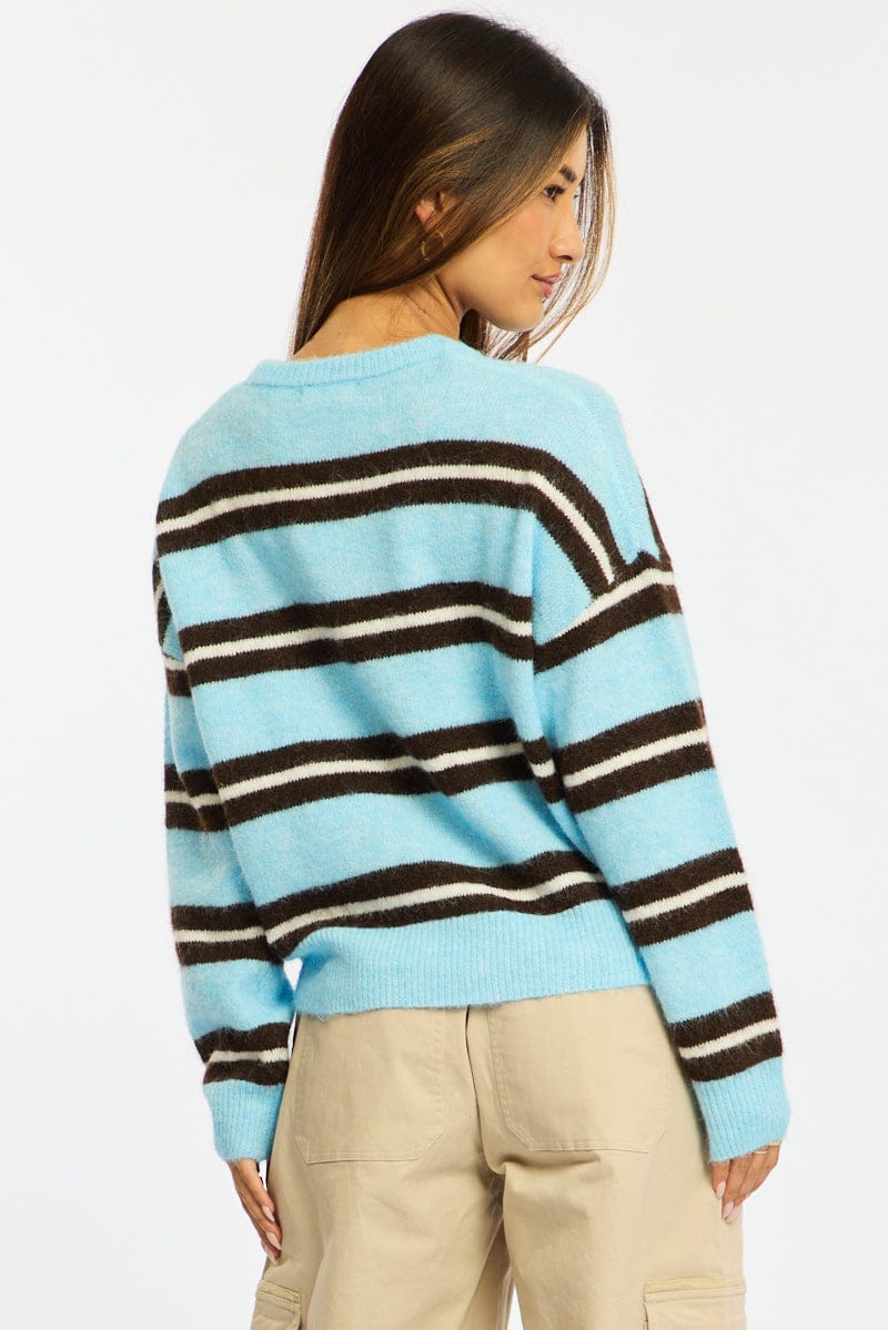 Blue Stripe Stripe Knit Jumper Light Weight for Ally Fashion