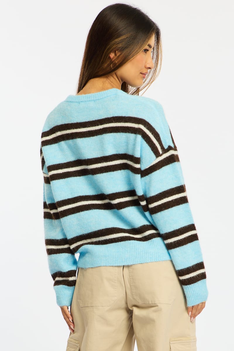 Blue Stripe Stripe Knit Jumper Light Weight for Ally Fashion