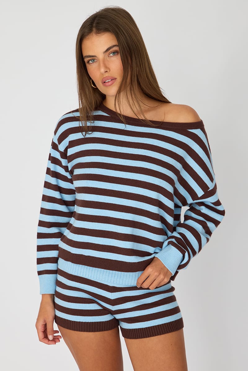 Multi Stripe Asymmetrical Stripe Jumper for Ally Fashion