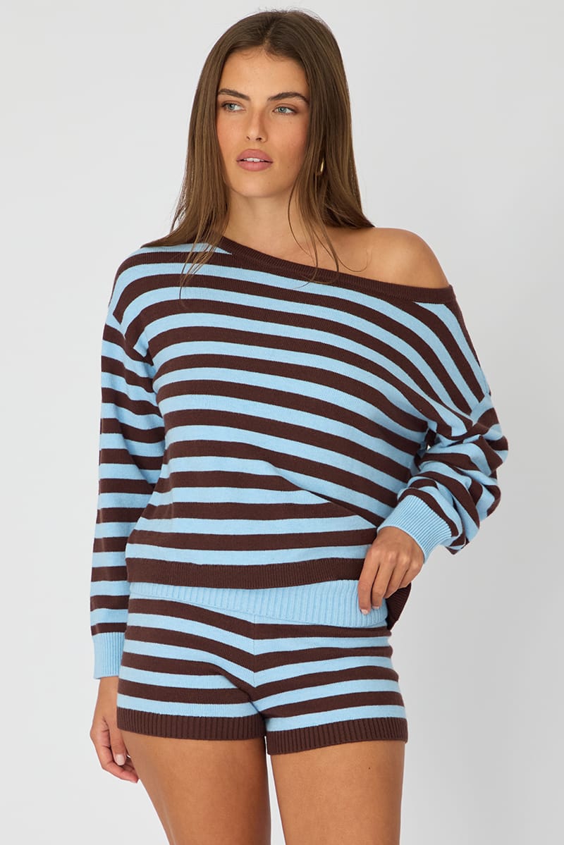 Multi Stripe Asymmetrical Stripe Jumper for Ally Fashion