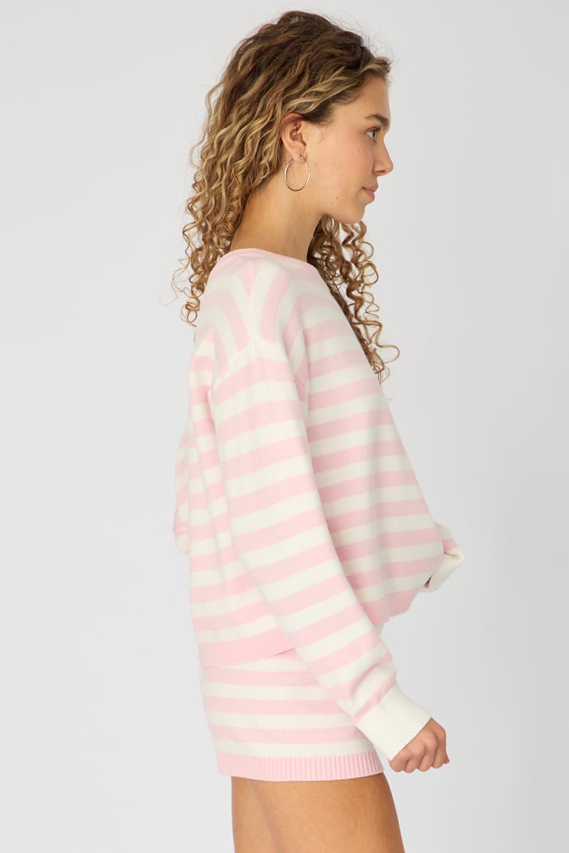 Pink Stripe Asymmetric Stripe Jumper for Ally Fashion