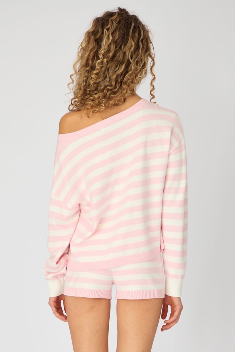 Pink Stripe Asymmetric Stripe Jumper for Ally Fashion