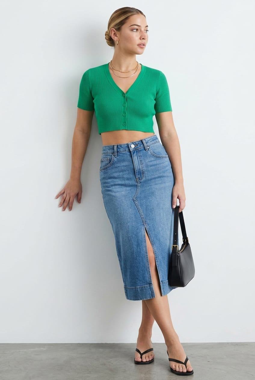 Green Knit Cardigan Short Sleeve