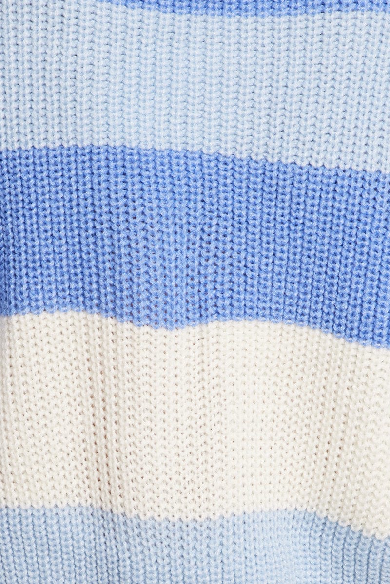 Blue Stripe Knit Jumper Long Sleeve Color Block for Ally Fashion