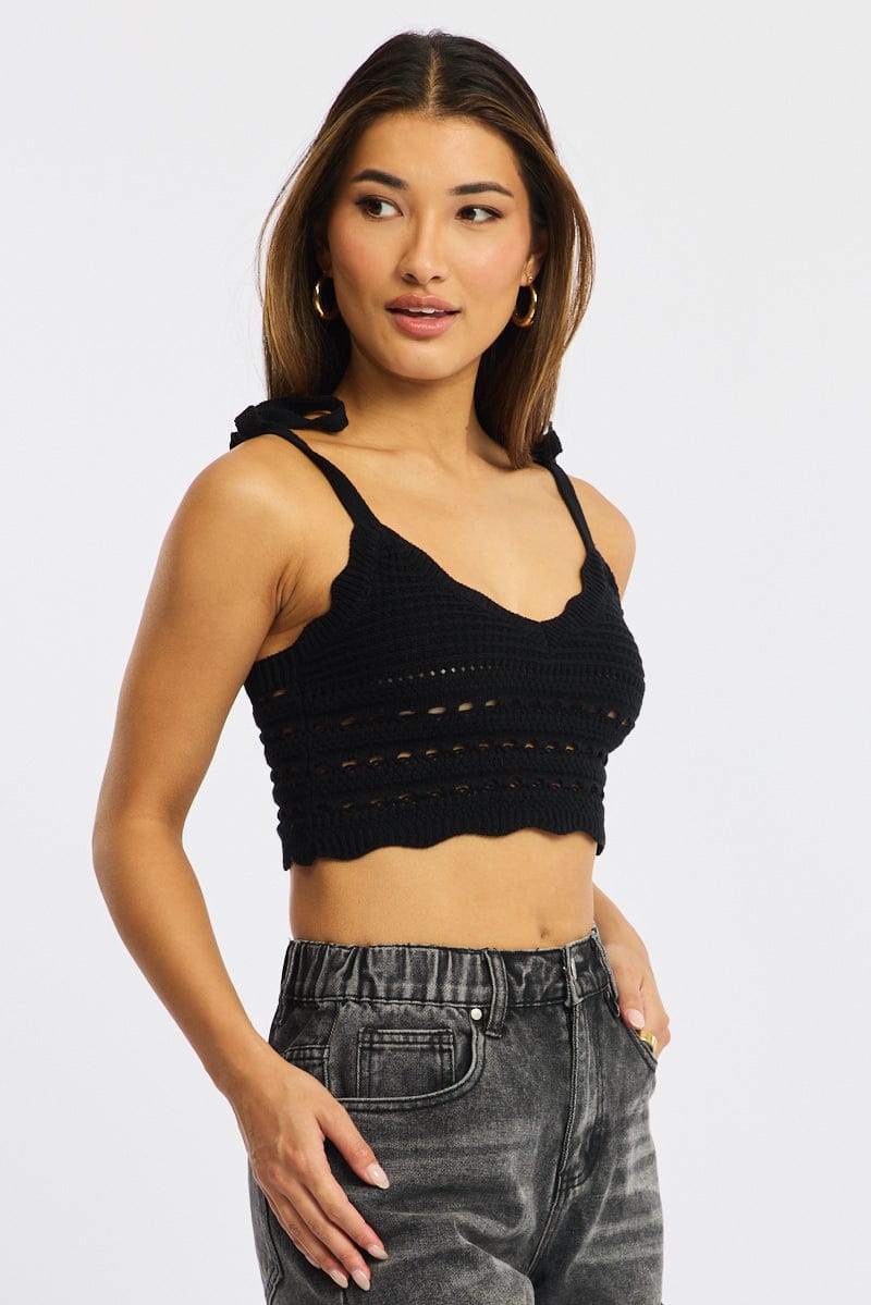 Black Crop Knit Top for Ally Fashion