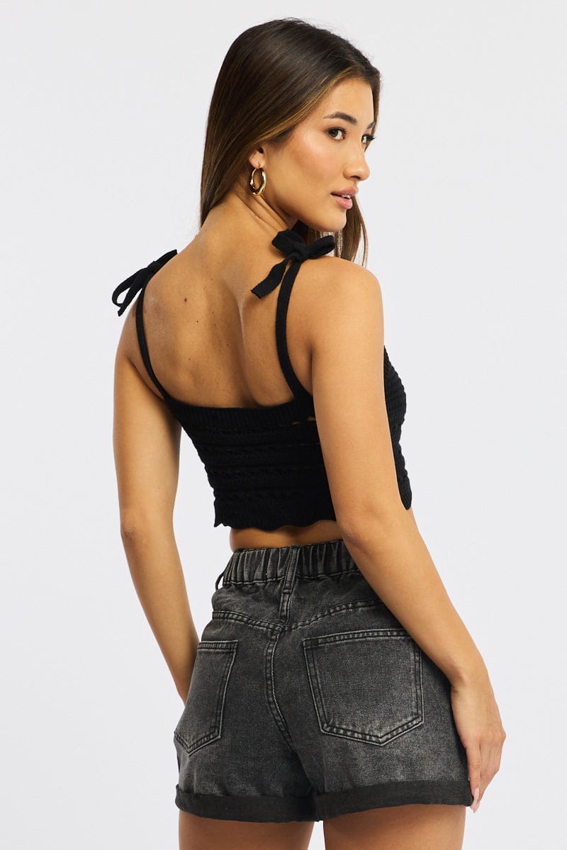 Black Crop Knit Top for Ally Fashion