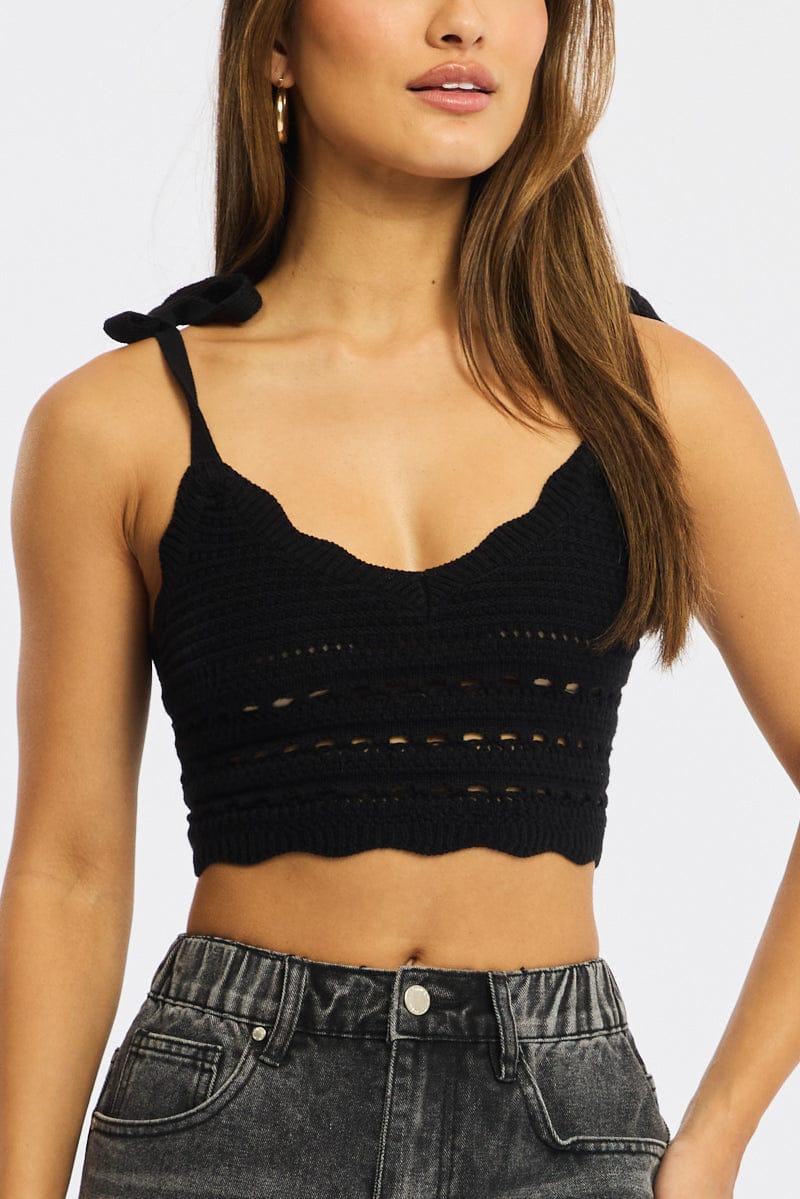 Black Crop Knit Top for Ally Fashion
