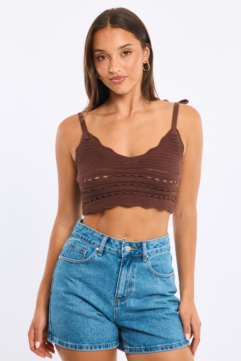 Brown Crop Knit Top for Ally Fashion