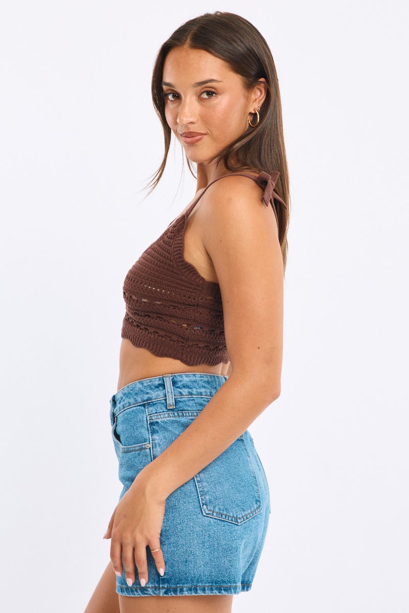 Brown Crop Knit Top for Ally Fashion