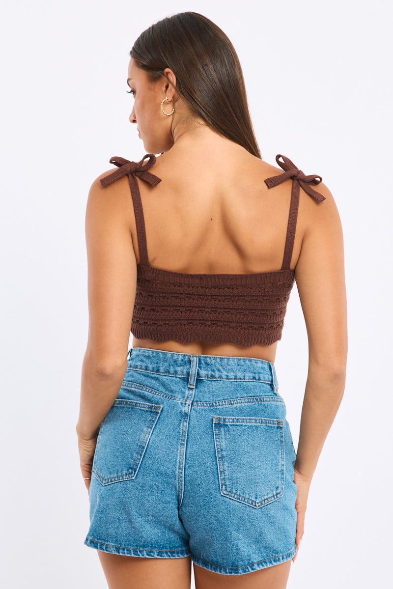 Brown Crop Knit Top for Ally Fashion