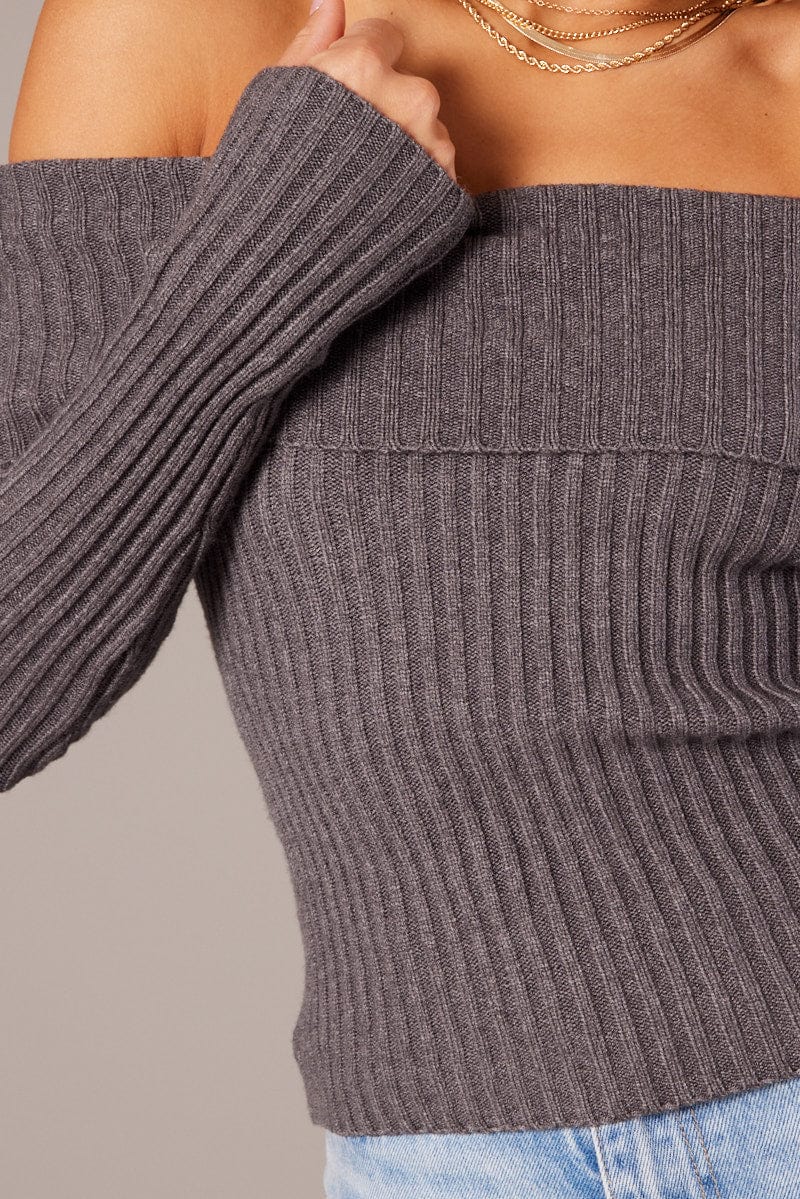 Grey Knit Top Long Sleeve for Ally Fashion