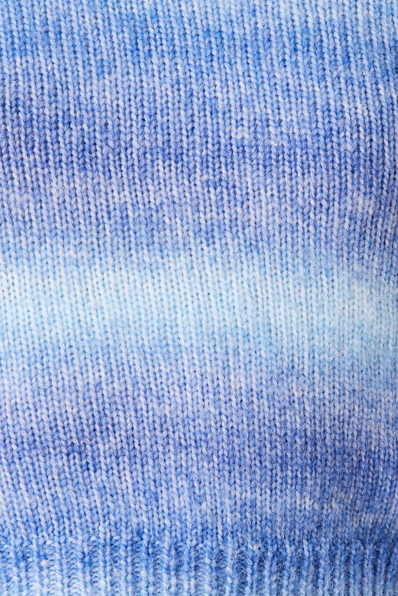 Blue Knit Top Long Sleeve Ombre for Ally Fashion