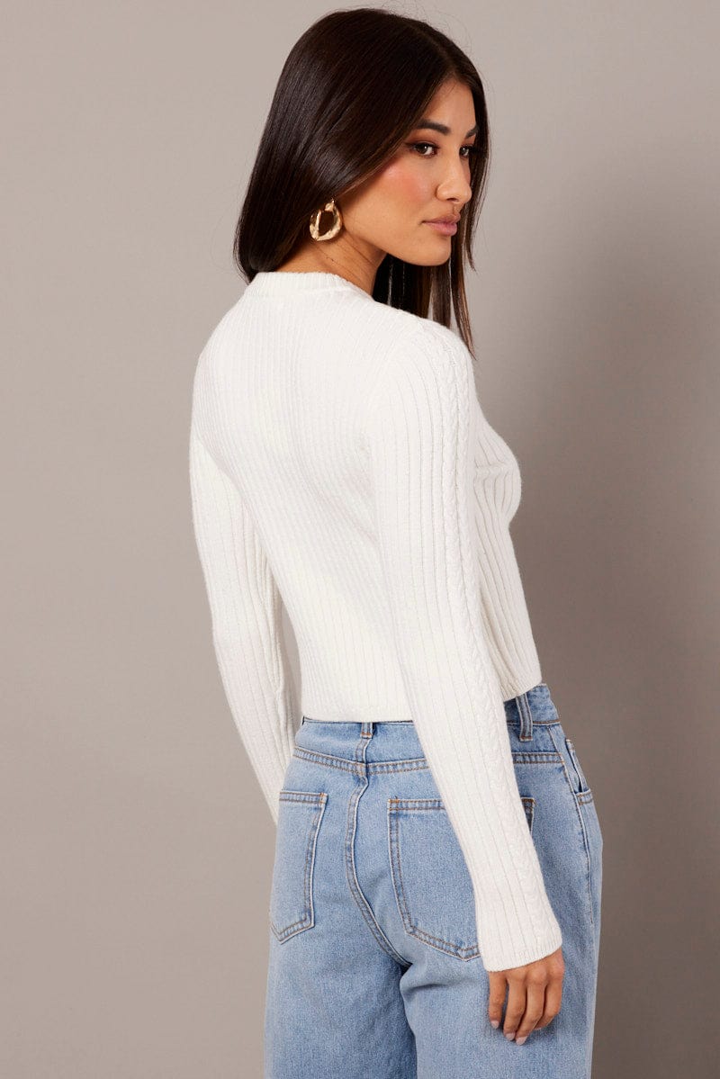 White Cable Knit Long Sleeve for Ally Fashion