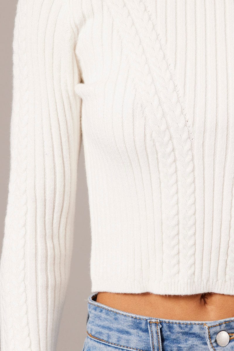 White Cable Knit Long Sleeve for Ally Fashion