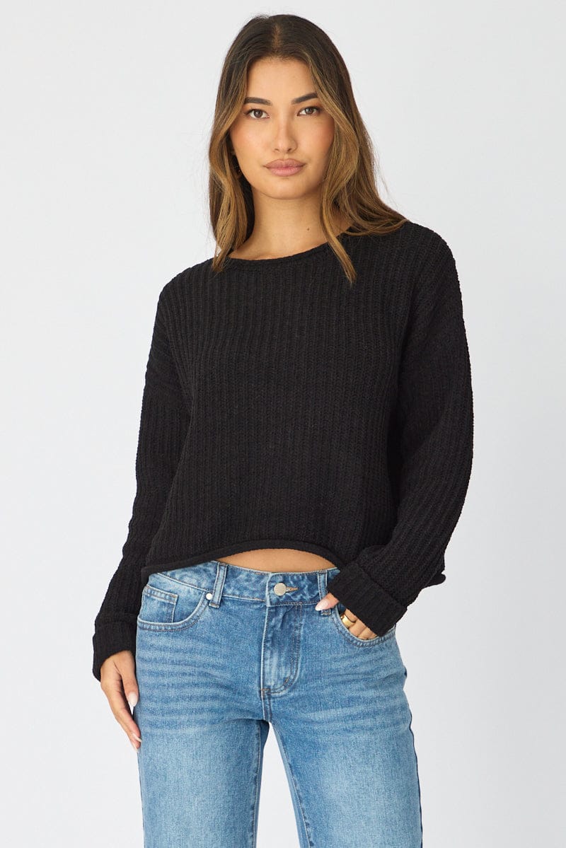 Linen Boat Neck Knit  ブラック boatneck knit | ブラック | MI AND MOU