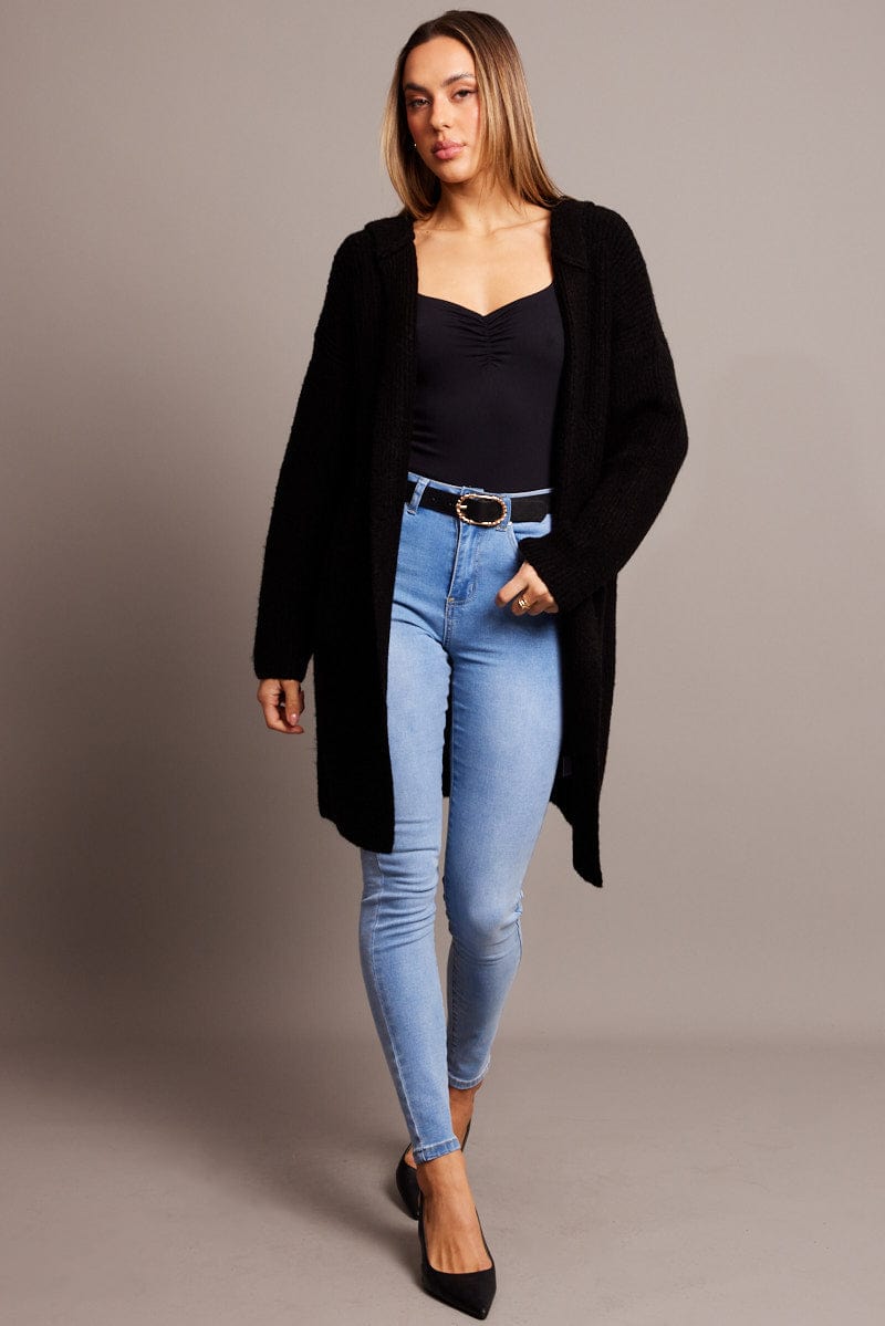 Black Longline Cardigan Hooded for Ally Fashion