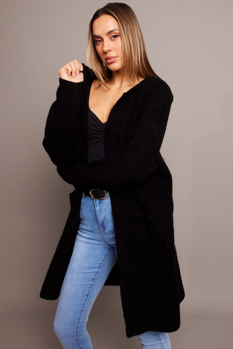 Black Longline Cardigan Hooded for Ally Fashion